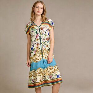 NWOT Johnny Was Felix Trapeze Midi Dress Floral Size XXS Short-sleeved V-neck